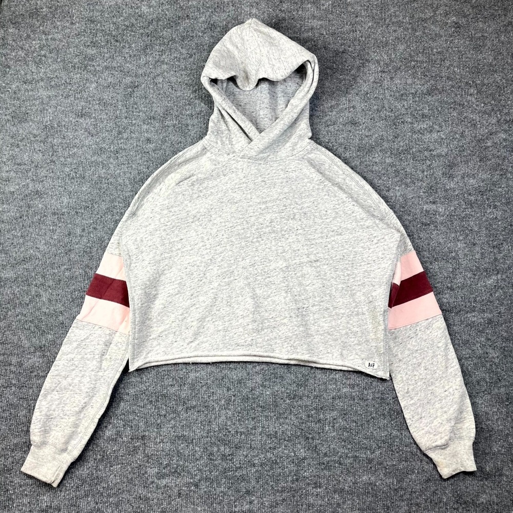 Abercrombie & Fitch Cropped Hoodie Womens Small Gray Cotton Fleece Drop Shoulder